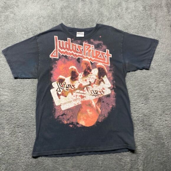 Vintage Judas Priest T Shirt British Steel 90s Retro Rock Metal Band Hanes Sz M - Picture 1 of 9